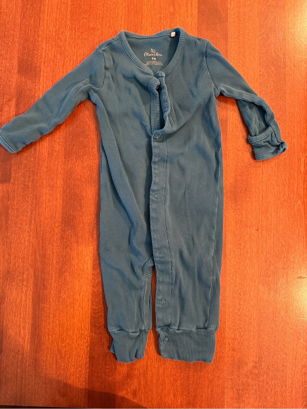 Olive and rain Teal Ribbed Snap-Foot One-Piece